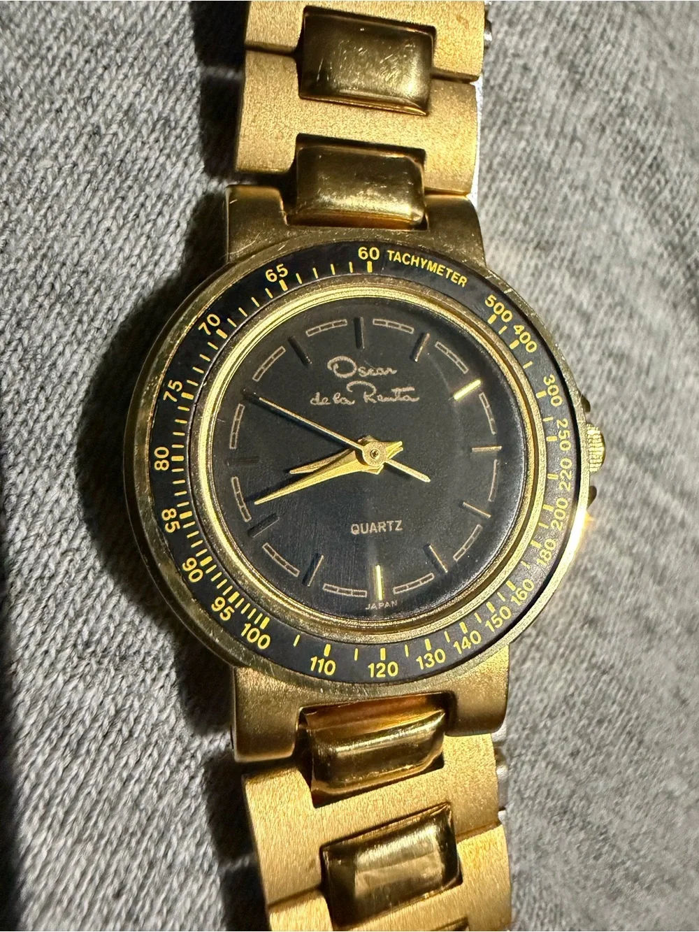 Gold Tone Men's Quartz Bracelet Watch - Black Dial